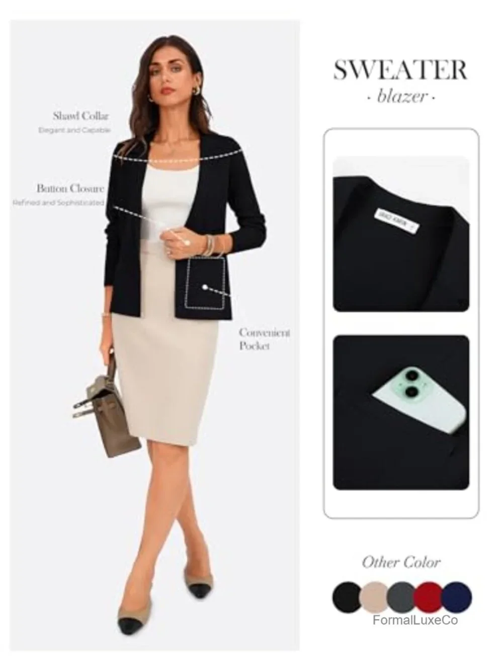 Lightweight Knit Blazer Long Sleeve Business Casual Cardigan Work Office